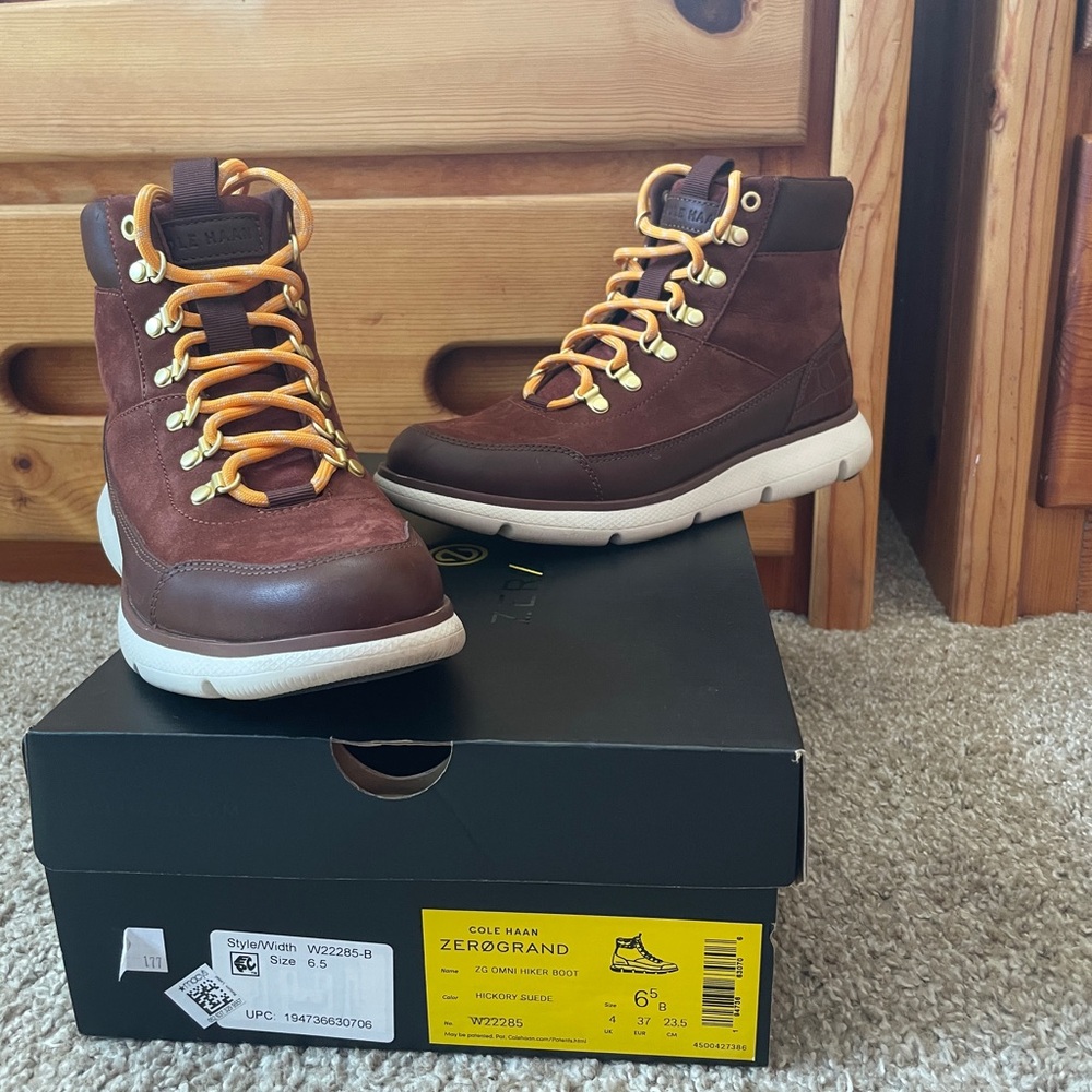 Cole Haan ZeroGrand Omni Hiker Boot. Brown leather and suede. Size 6.5